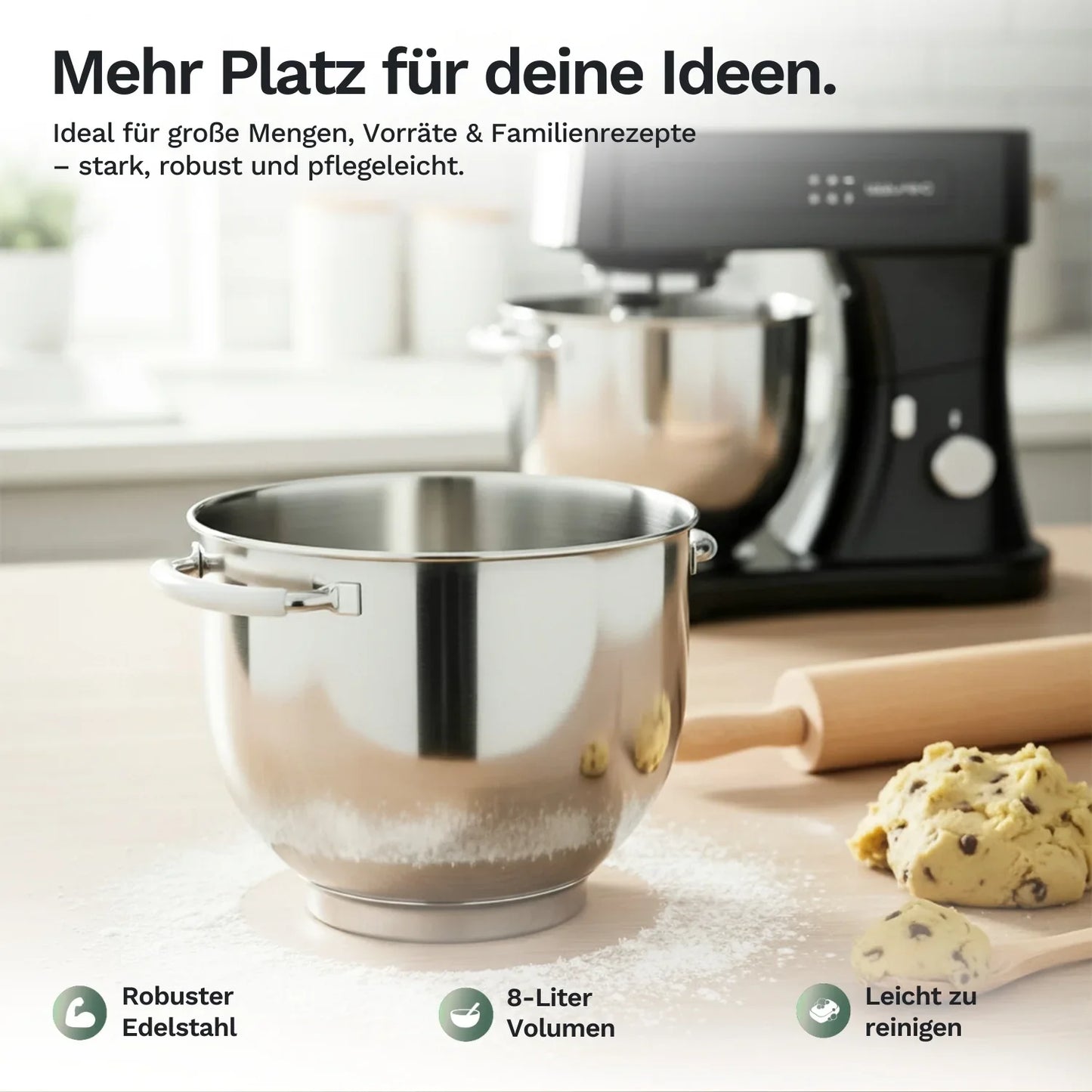 8l Edelstahl-Rührschüssel für Lazurec Bakara Mix ONE