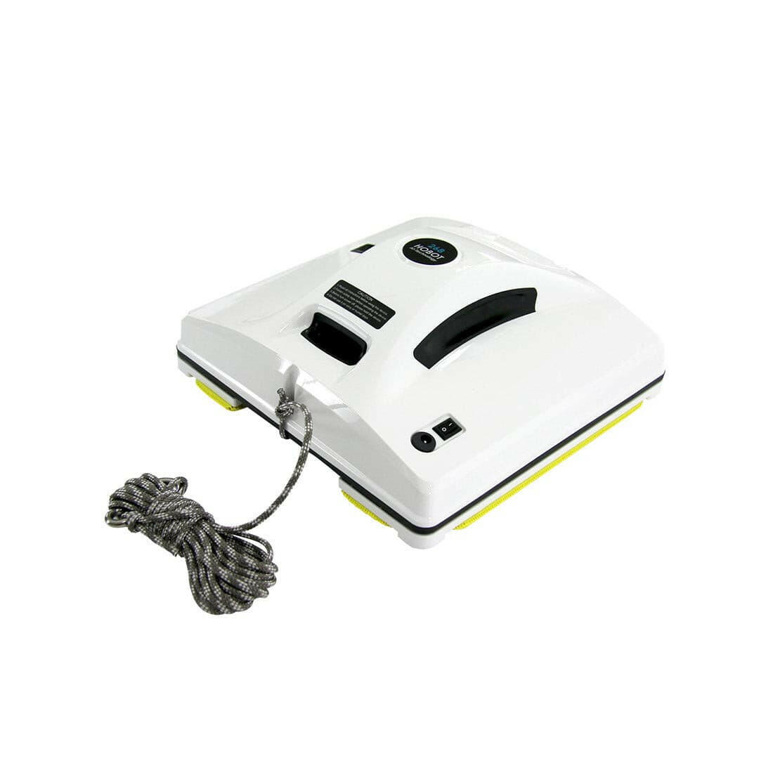 Fensterputzroboter Hobot 268 mit weißem Gehäuse, schwarzen Aufsätzen und Anschlusskabel