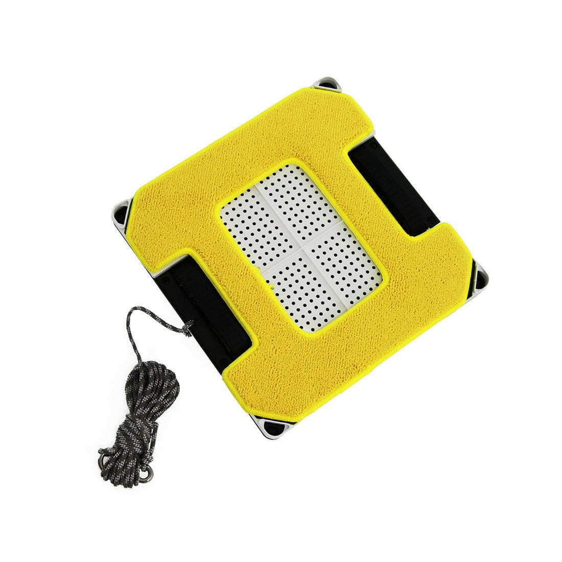 Hobot 268 Fensterputzroboter mit gelbem Pad und gelochtem Reinigungsbereich auf der Unterseite