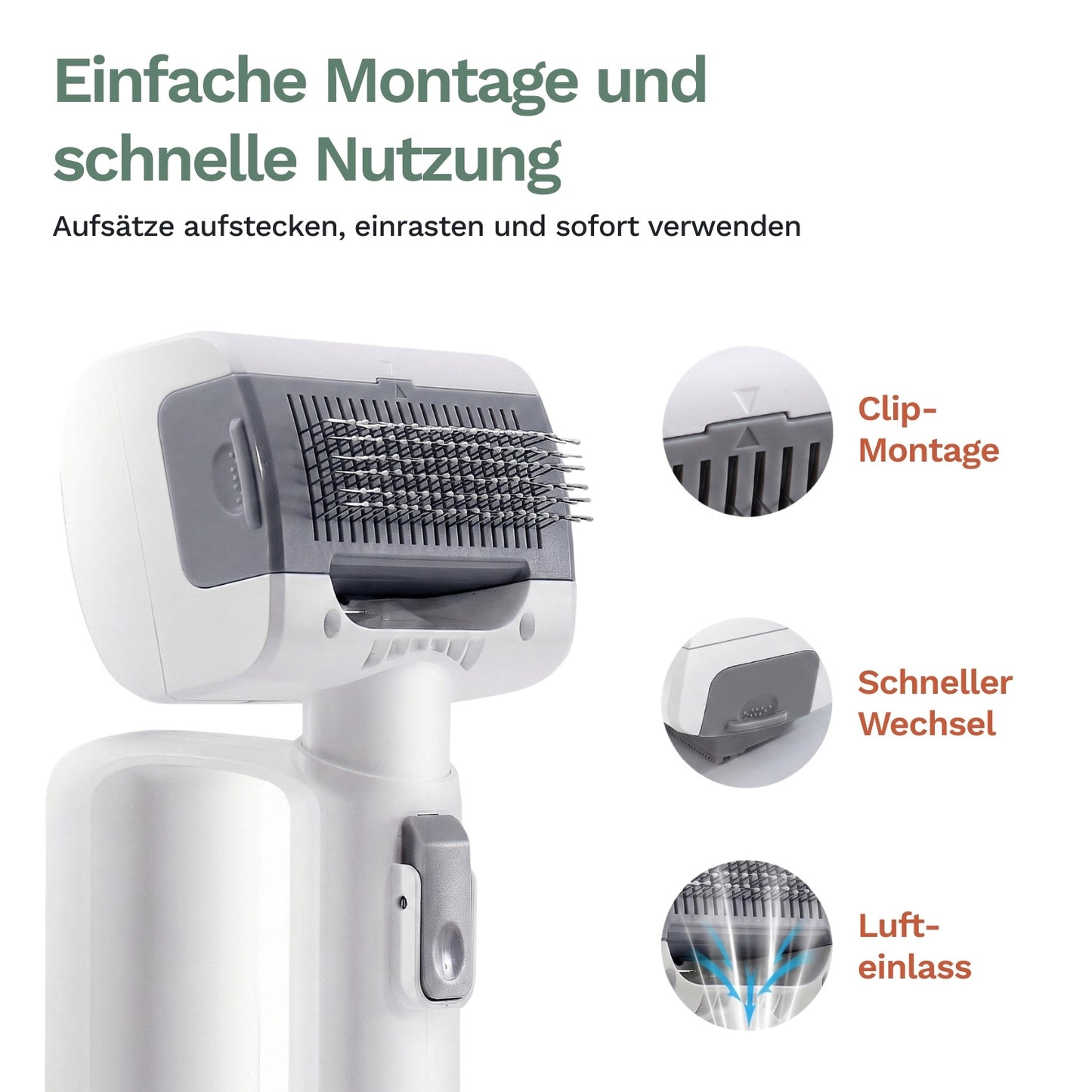 Aufsatz am Handstaubsauger mit Clip-Montage, weiß-graues Design und Luft-Einlass