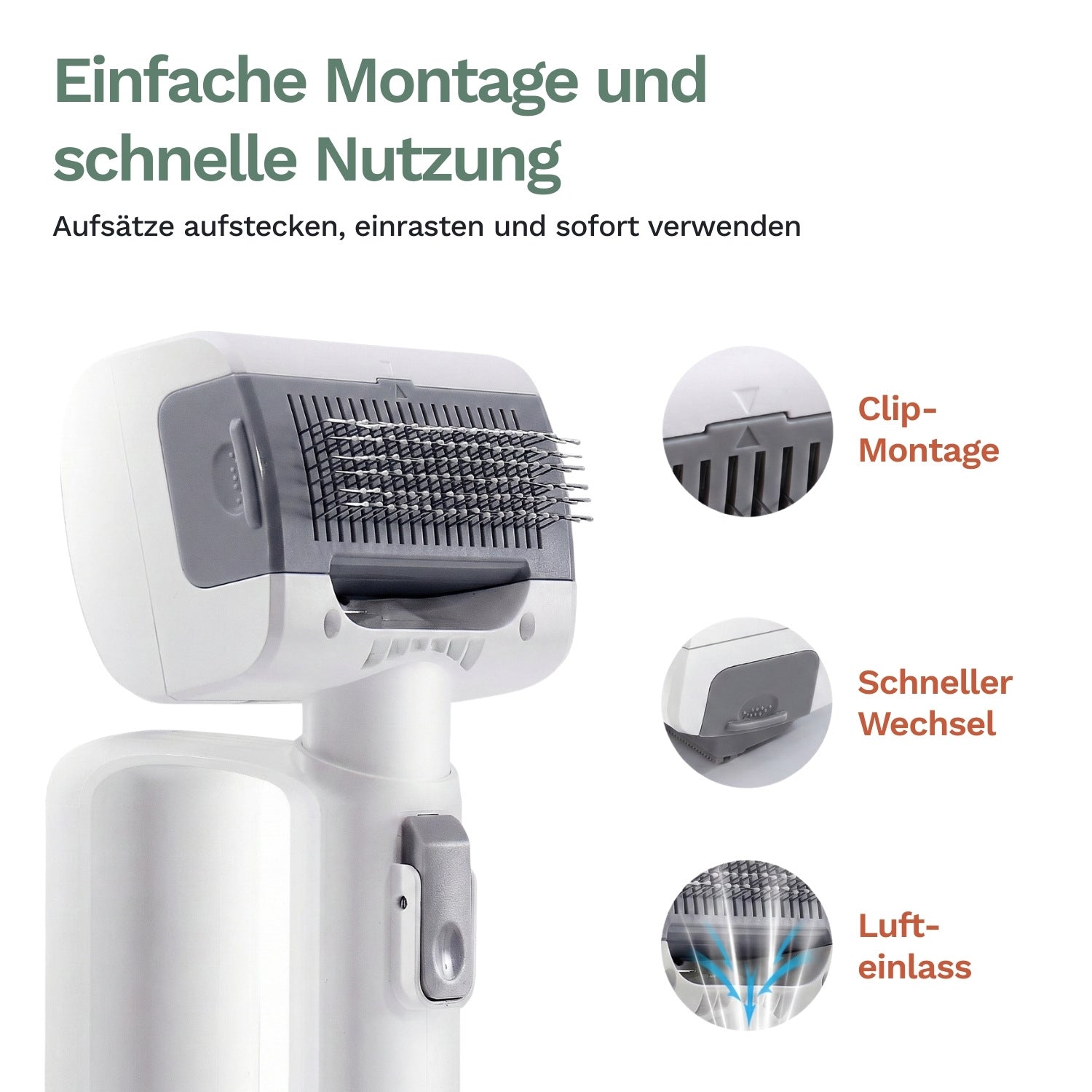 Aufsatz am Handstaubsauger mit Clip-Montage, weiß-graues Design und Luft-Einlass