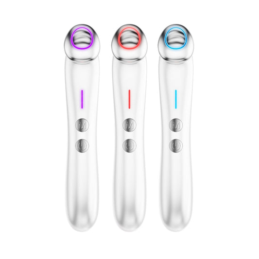 Augenmassagegerät mit Wärme- & Kühlfunktion, silberfarben, LED-Ring in Violett/Rot/Blau