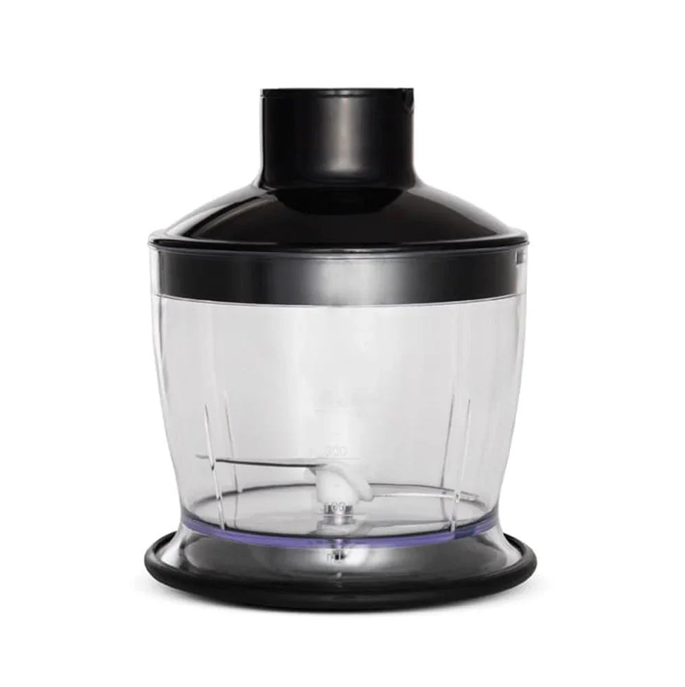 Chopper bowl attachment with black lid and clear container
