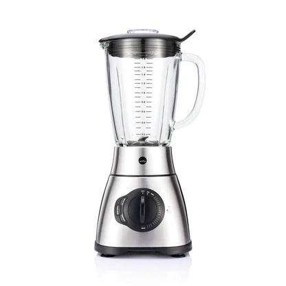 Wilfa Xplode Vital stand mixer with glass jug, measuring scale and stainless base