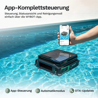 Pool-Skimmer Wybot F1 mit Smartphone-Steuerung, Solarpanel nach oben